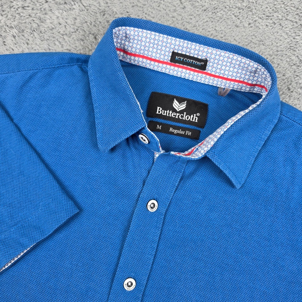 Buttercloth Icy Cotton Shirt Mens Medium Blue Short Sleeve Regular Fit Stretch
